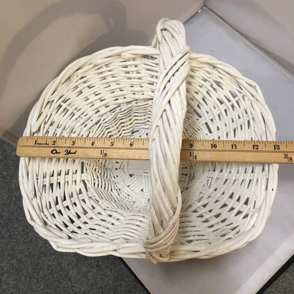 Woven Wicker Basket Home Decor Large White Braided Handle Cottagecore